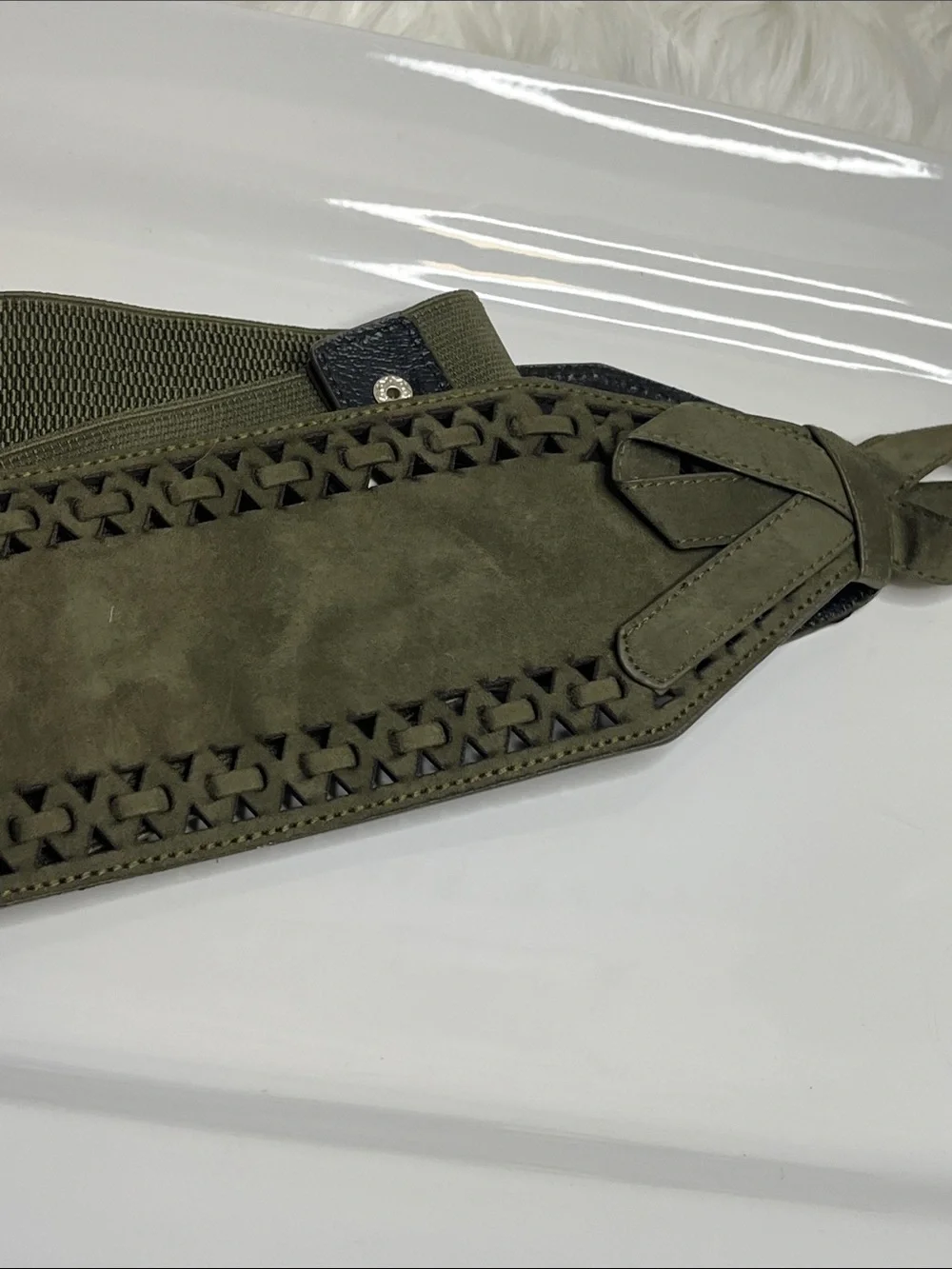 Charlotte Russe NWT Olive Suede Bow Waist Belt with Laser-Cut Trim